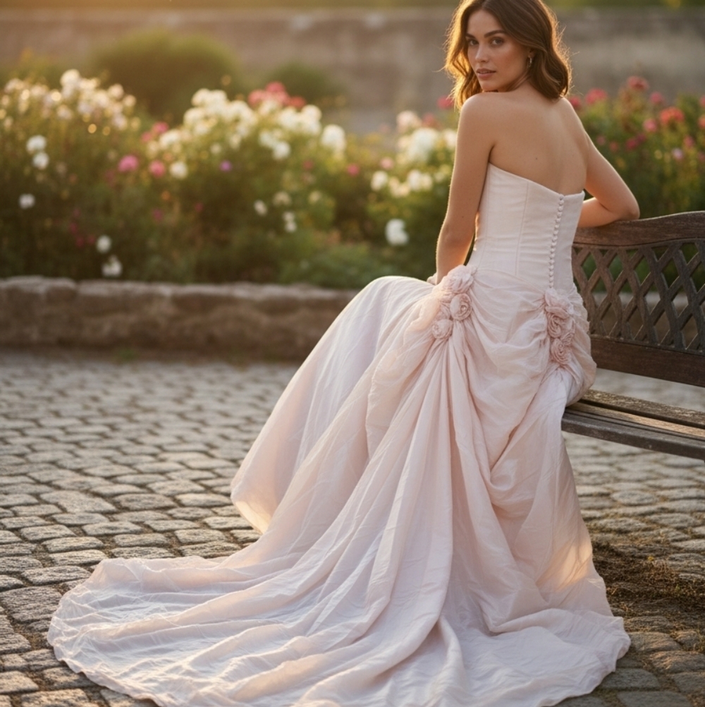 Demetrios Silk Wedding Gown In Blush - Size 10